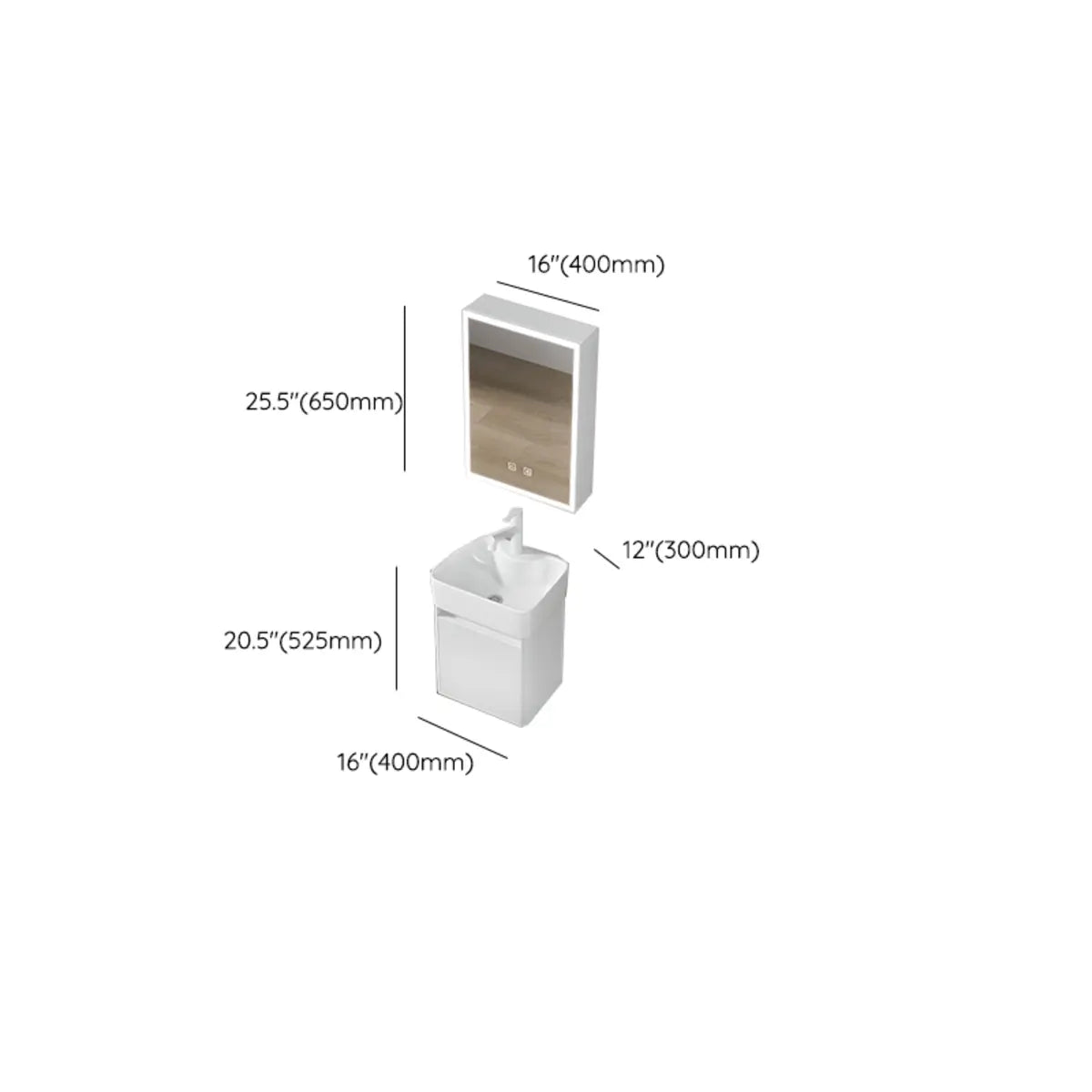 Chalk White Sink Wood Storage Wall Mounted Bathroom Vanity Image - 28