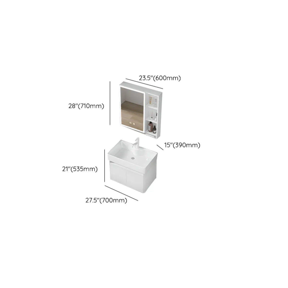 Chalk White Sink Wood Storage Wall Mounted Bathroom Vanity Image - 31