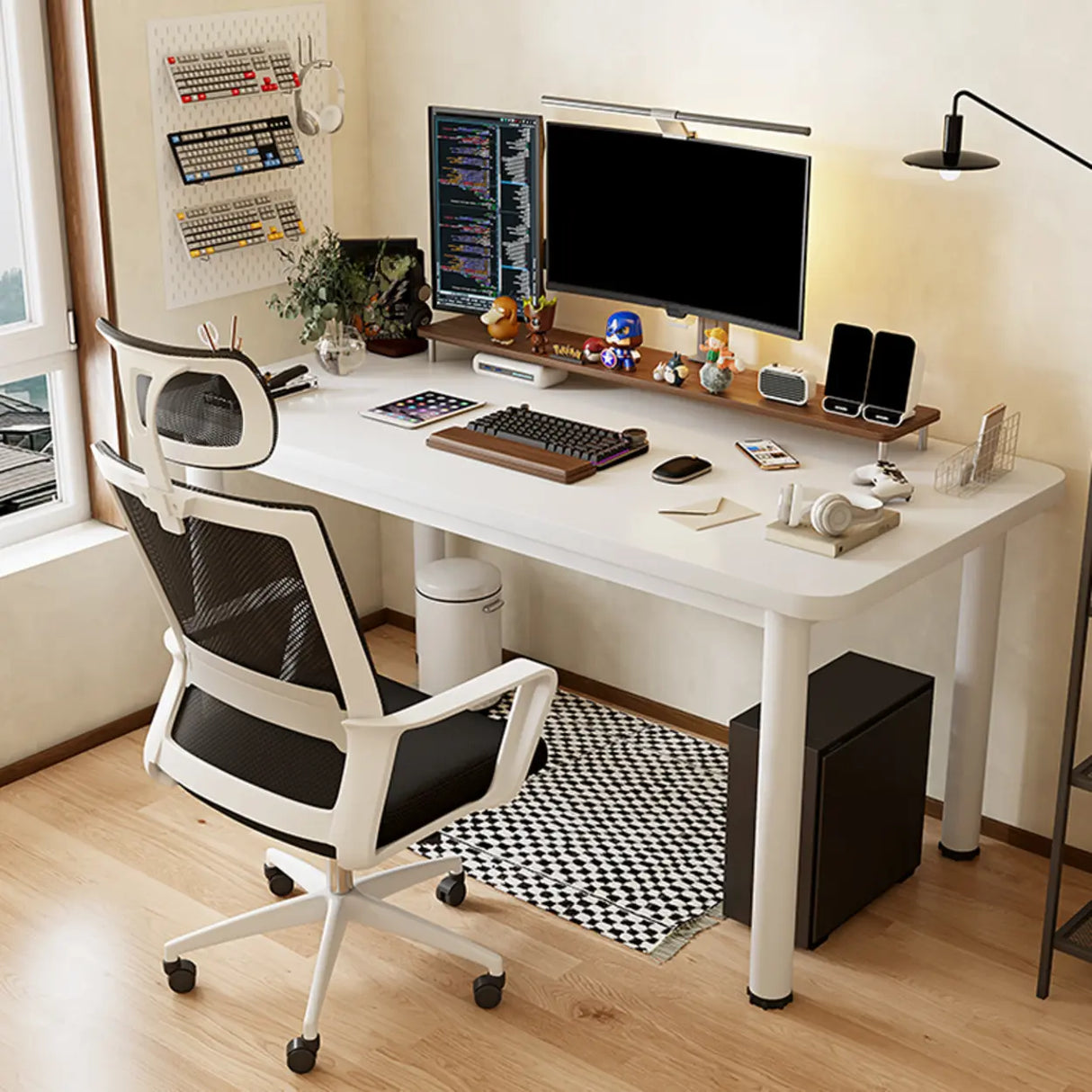 Chalk White Wooden Rectangular Computer Desk Image - 1