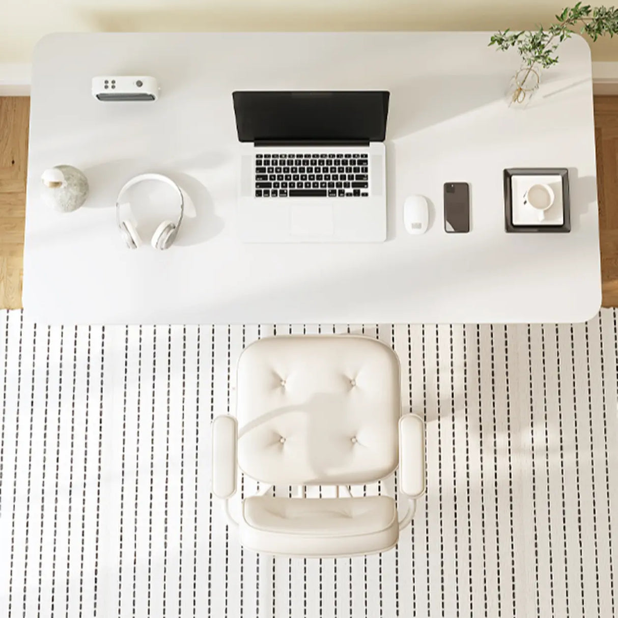 Chalk White Wooden Rectangular Computer Desk Image - 4