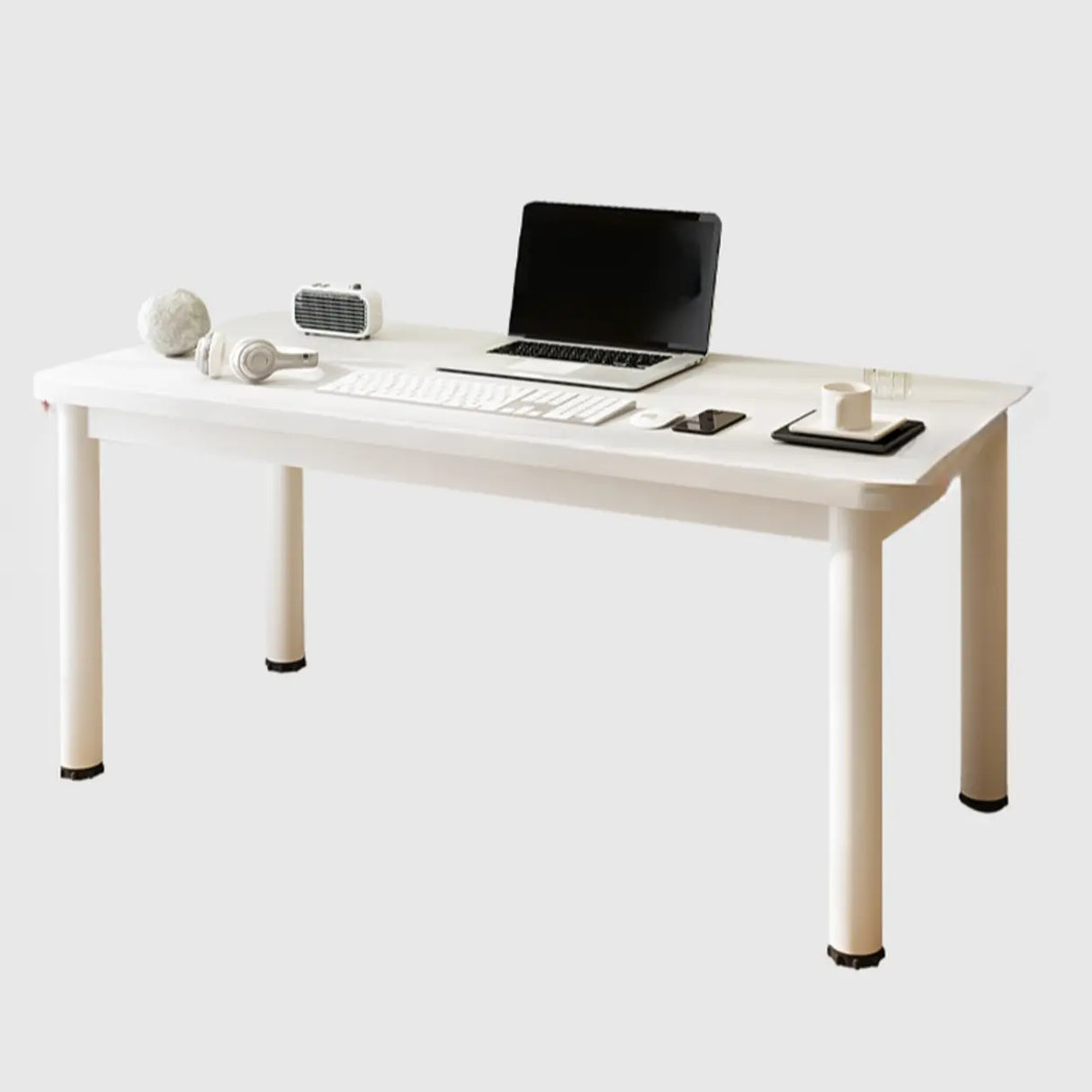 Chalk White Wooden Rectangular Computer Desk Image - 5