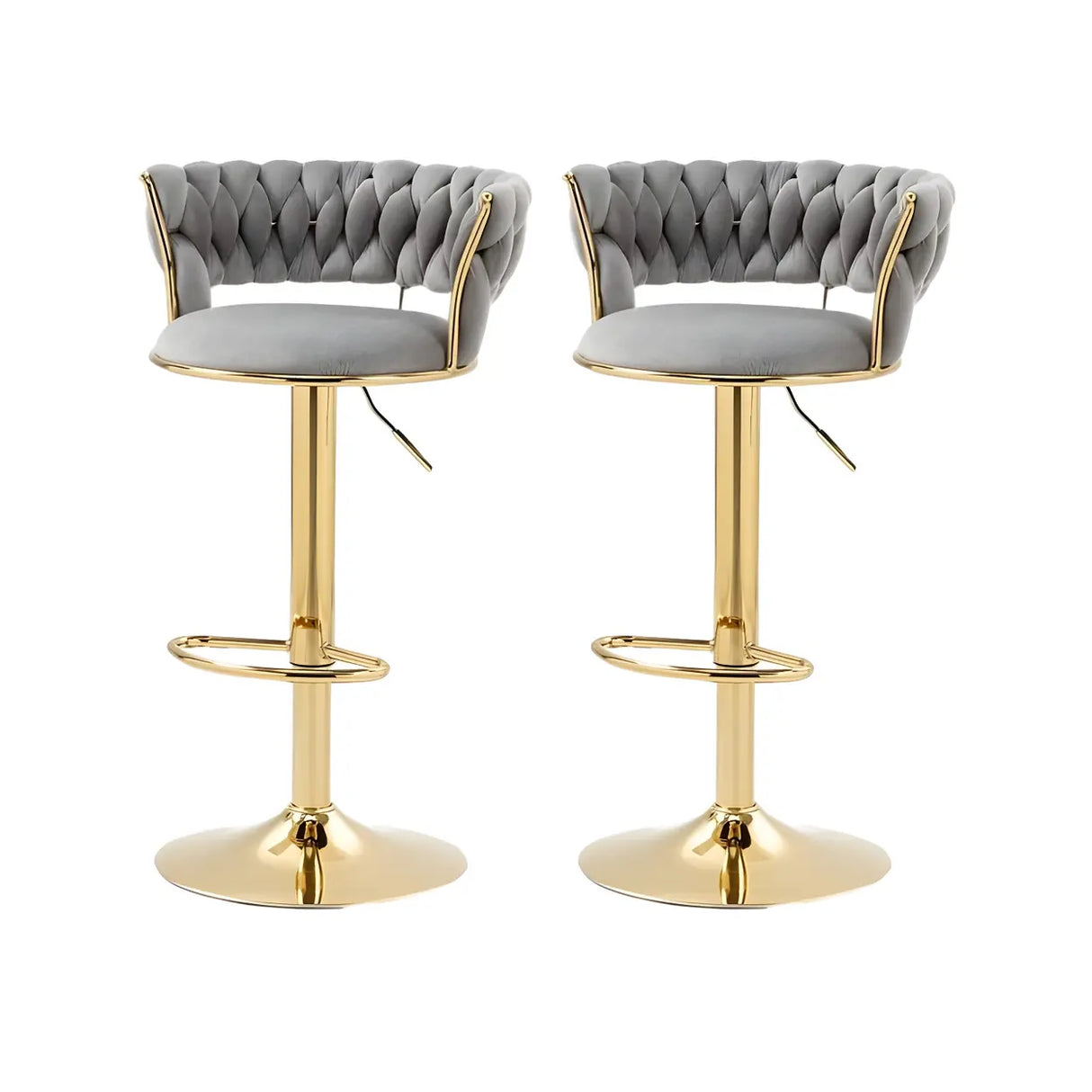 Champagne Gold Round Metal Adjustable Swivel Bar Stool Image - 20