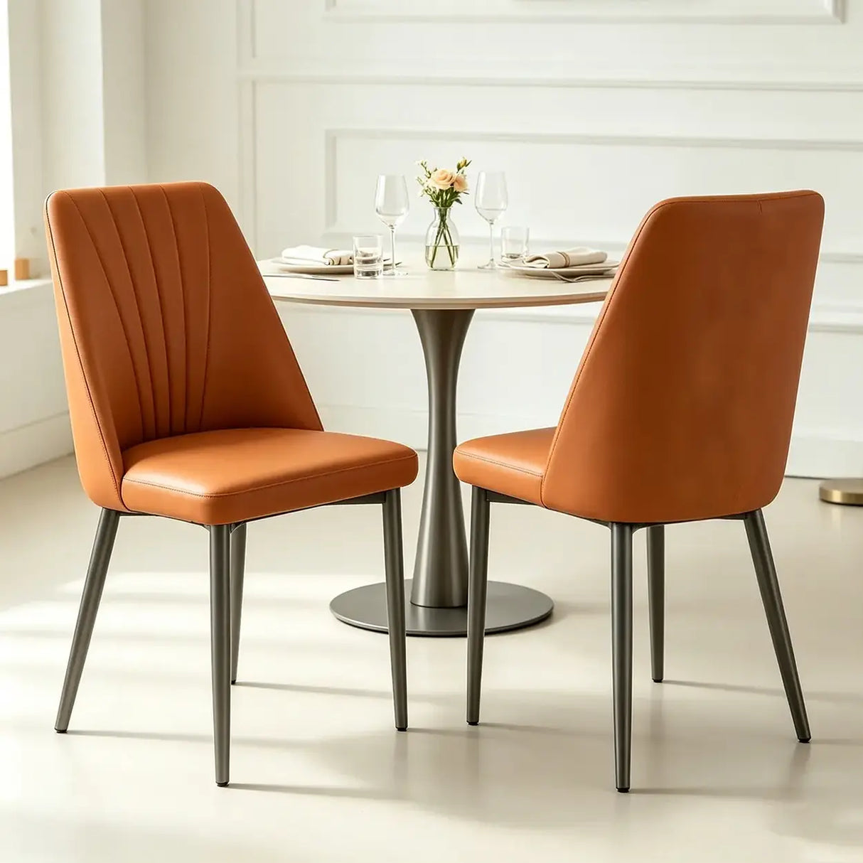Channel Back Microfiber Leather Dining Chairs Set of 2 or 4 Image - 12