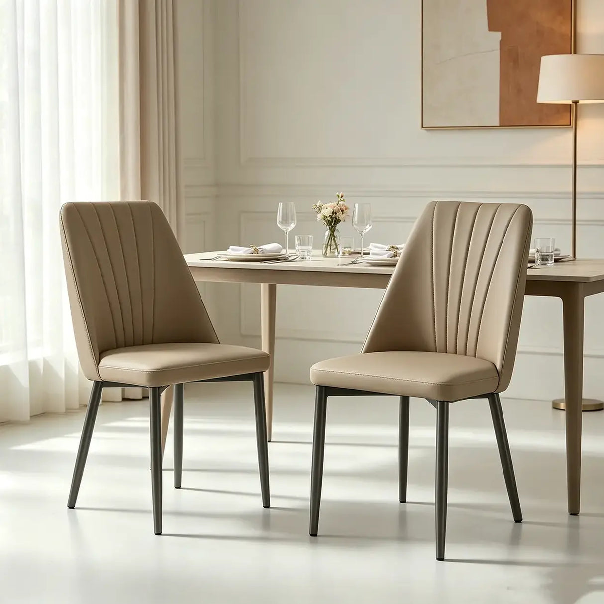 Channel Back Microfiber Leather Dining Chairs Set of 2 or 4 Image - 13