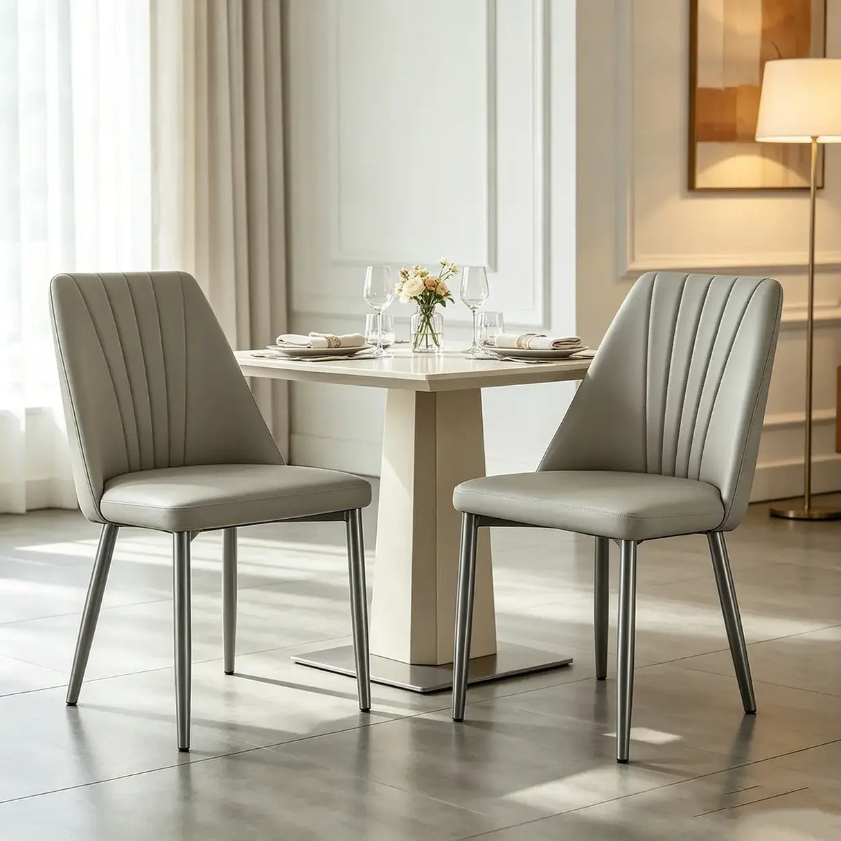 Channel Back Microfiber Leather Dining Chairs Set of 2 or 4 Image - 14