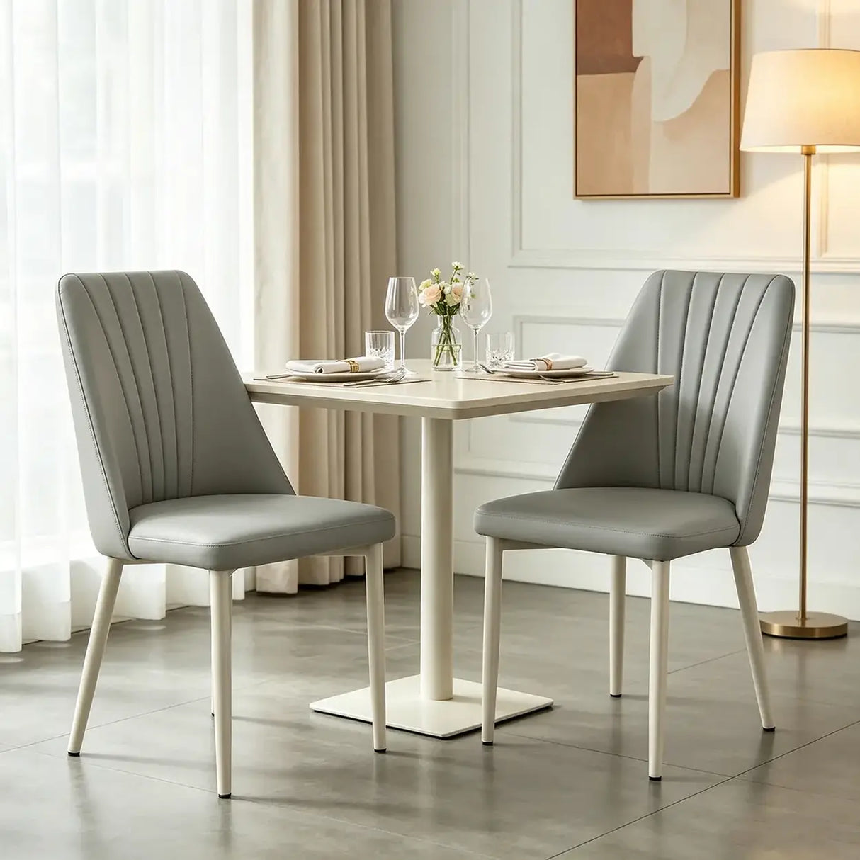 Channel Back Microfiber Leather Dining Chairs Set of 2 or 4 Image - 18