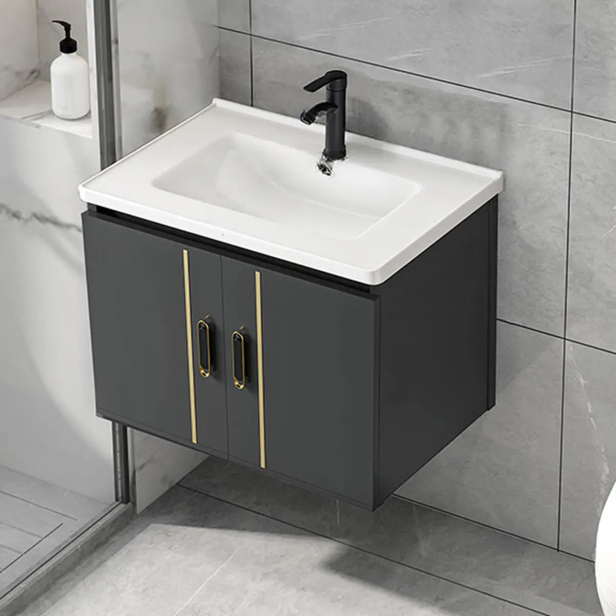 Charcoal Rectangular Sink MDF Storage Bathroom Vanity Image - 15