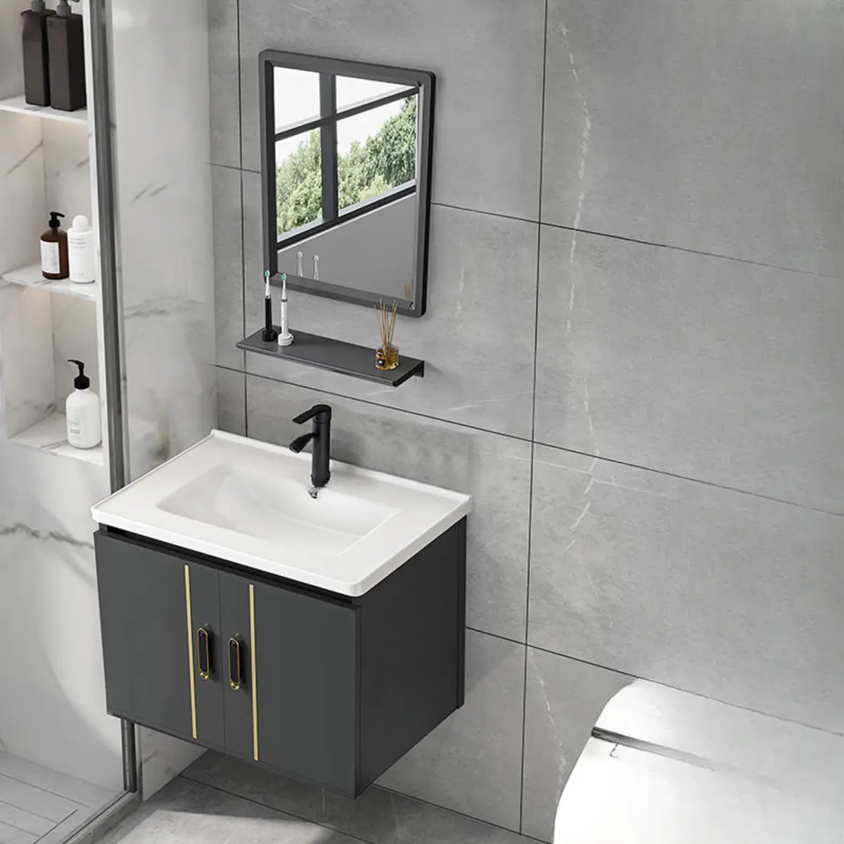 Charcoal Rectangular Sink MDF Storage Bathroom Vanity Image - 19