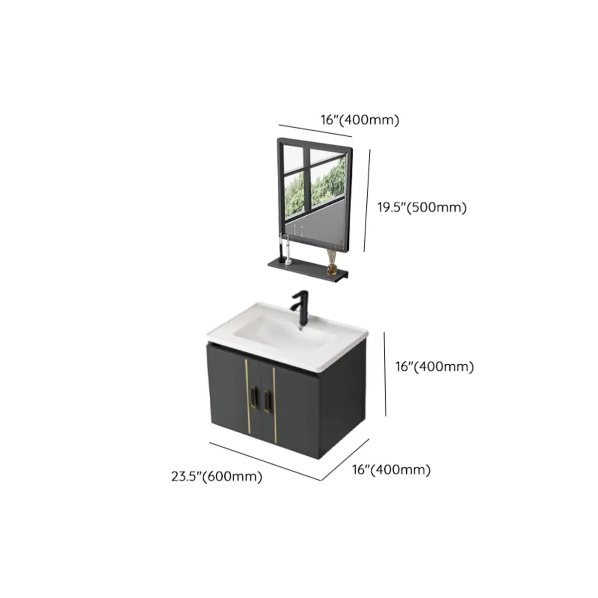 Charcoal Rectangular Sink MDF Storage Bathroom Vanity Image - 27