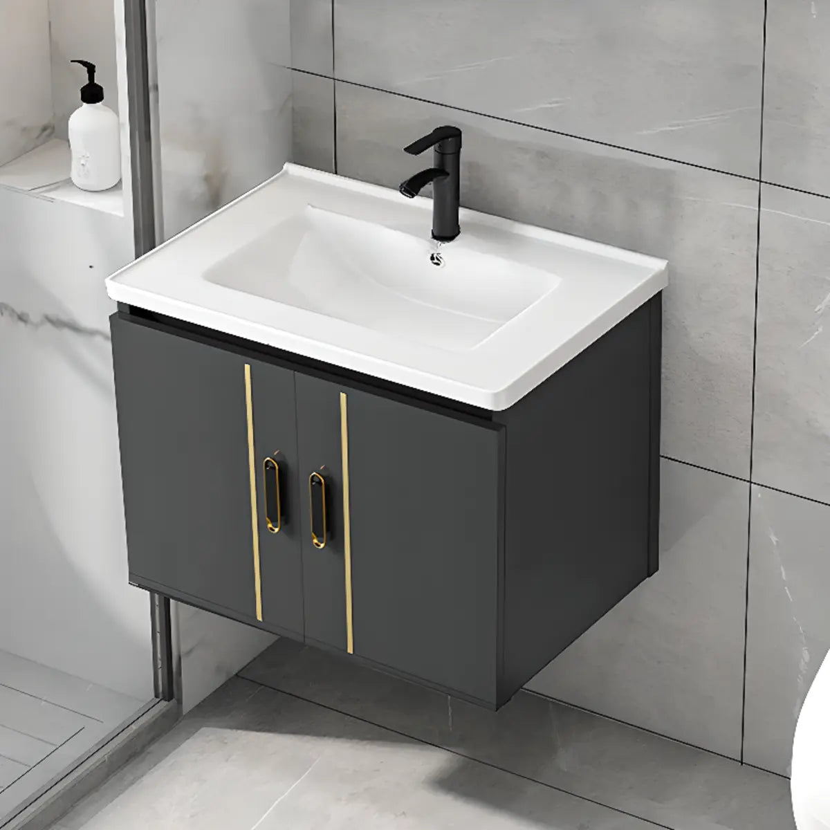 Charcoal Rectangular Sink MDF Storage Bathroom Vanity Image - 3