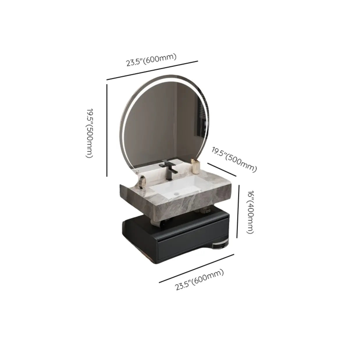 Charcoal Wall Mounted Stone Sink Bathroom Vanity with Mirror