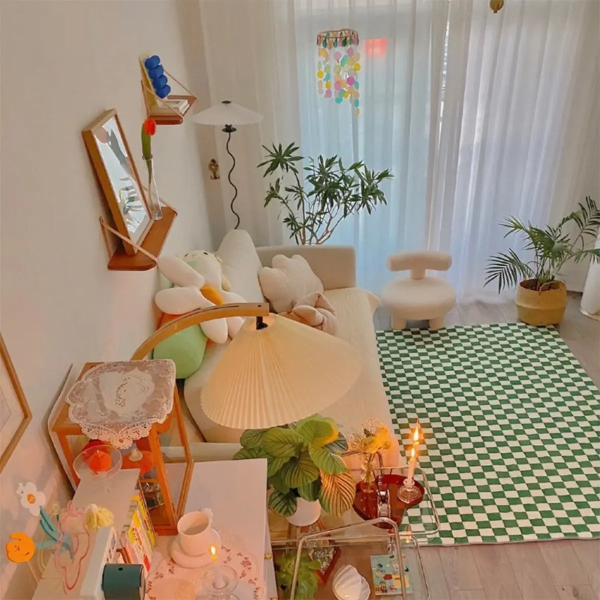 Checkerboard Polypropylene Green Rectangle Area Rug Image - 1