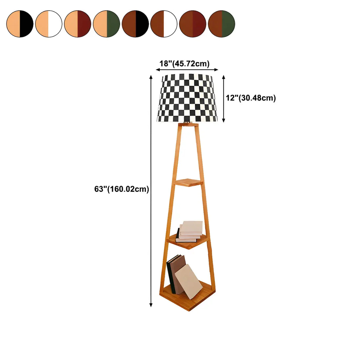 Checkered Modern Wood Tripod LED Floor Lamp with Shelf