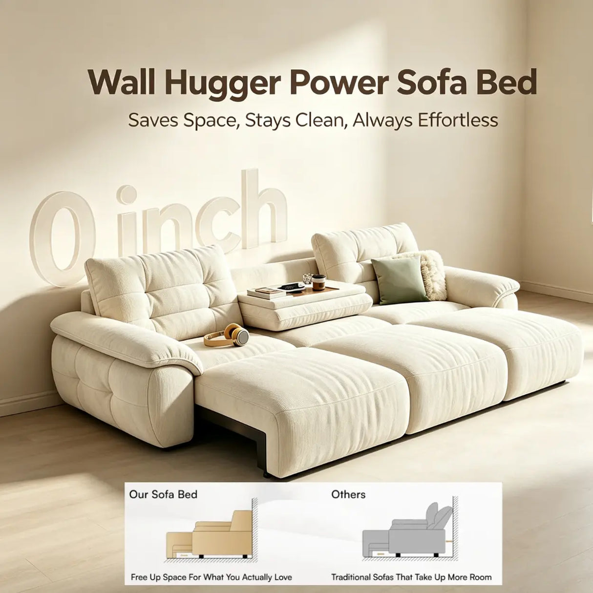 Chenille Power Sofa Bed with Extendable Sliding Chaise Image - 10