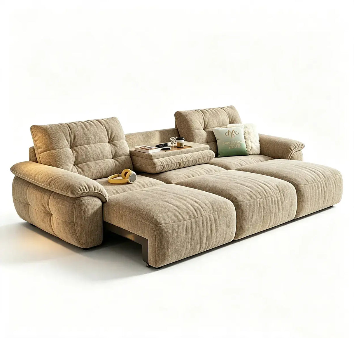 Chenille Power Sofa Bed with Extendable Sliding Chaise Image - 25