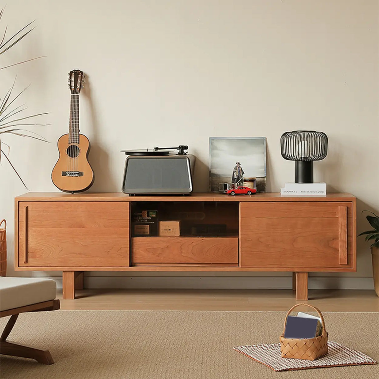 Cherry Wood Cabinet Drawers Long TV Stand with Legs Image - 2