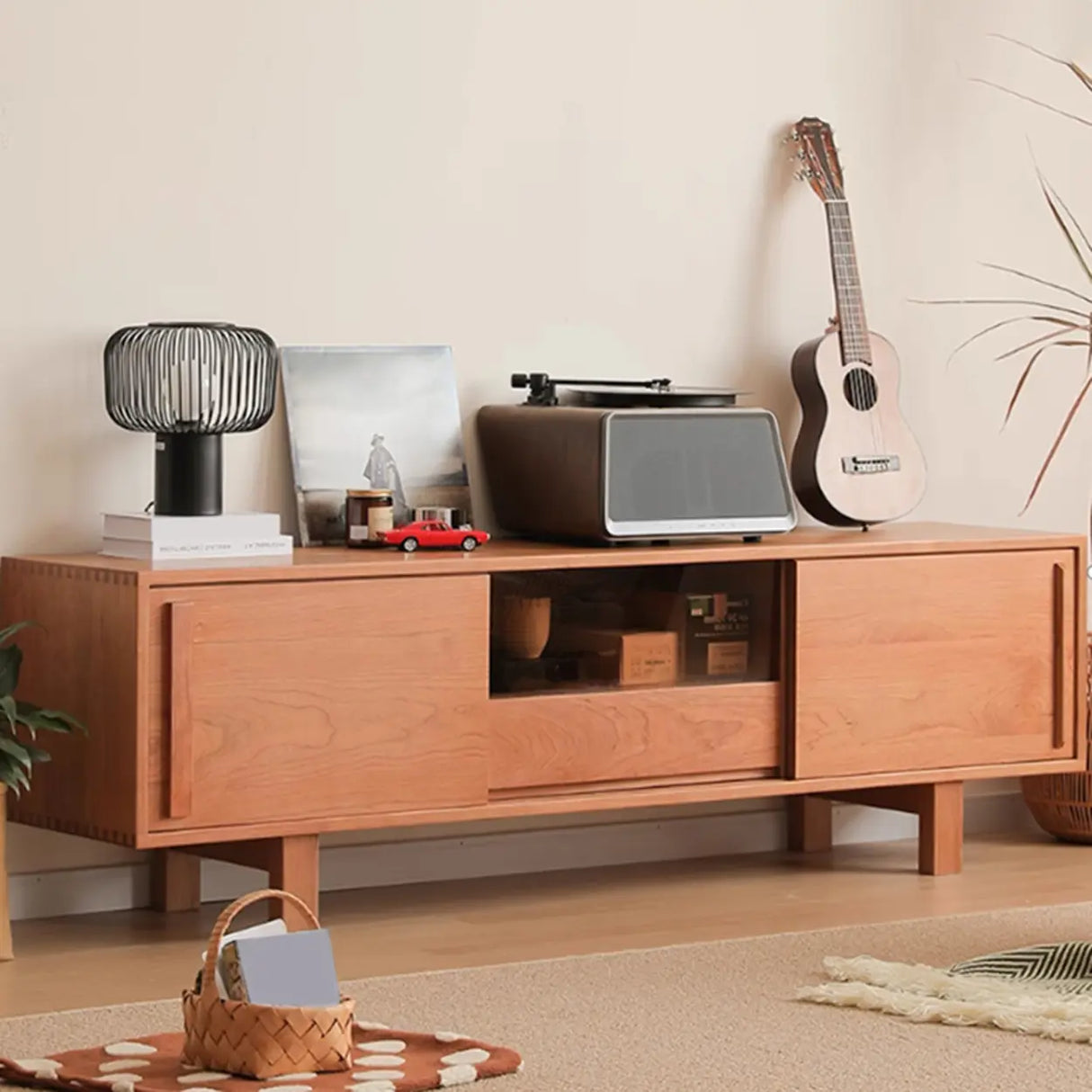 Cherry Wood Cabinet Drawers Long TV Stand with Legs Image - 4