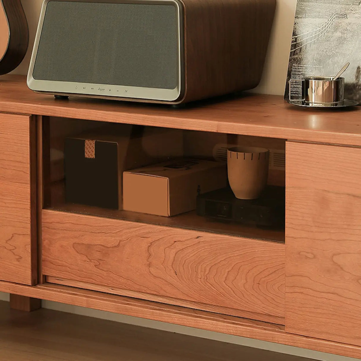 Cherry Wood Cabinet Drawers Long TV Stand with Legs Image - 7