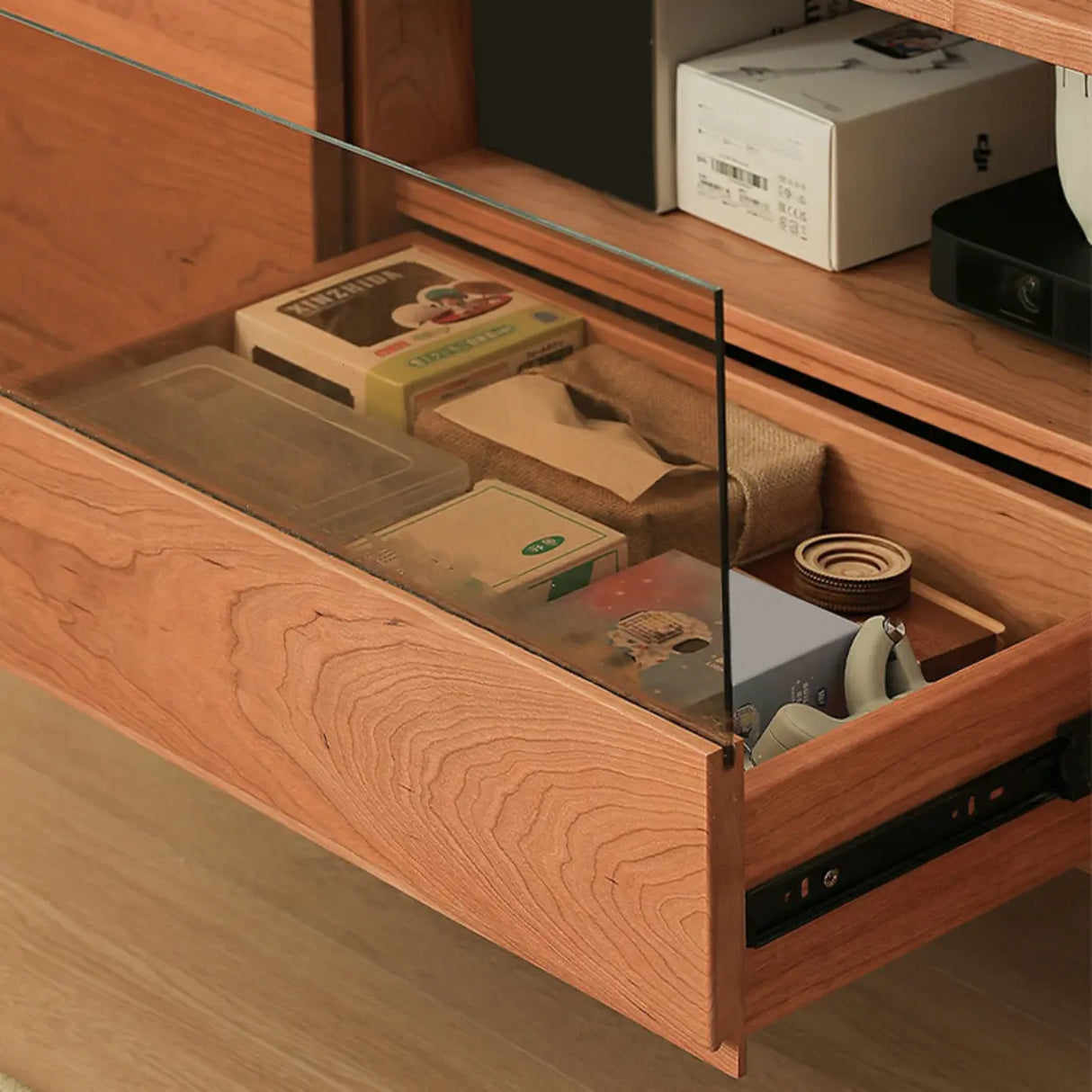 Cherry Wood Cabinet Drawers Long TV Stand with Legs Image - 8
