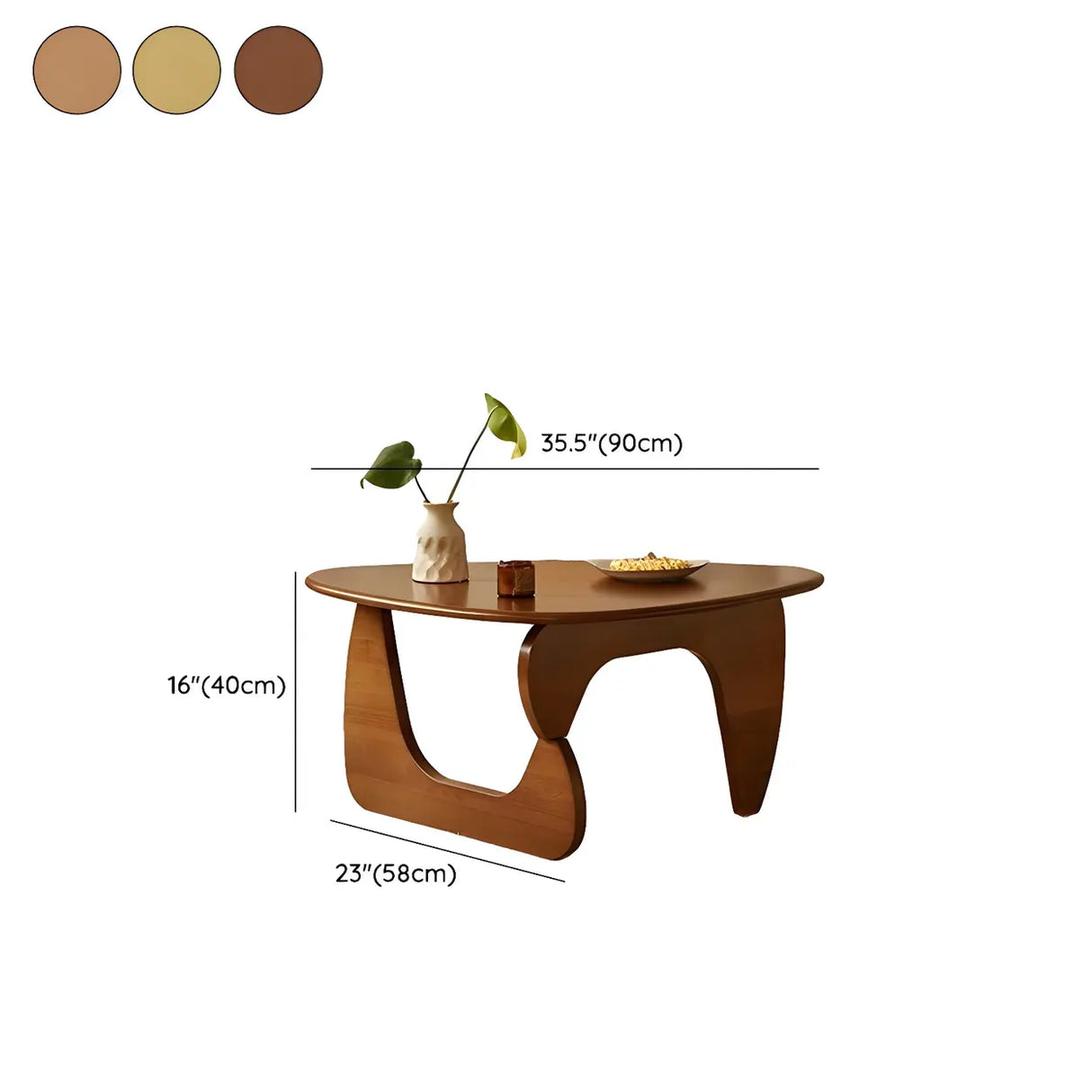 Cherry Wood Triangle Coffee Table with Abstract Base