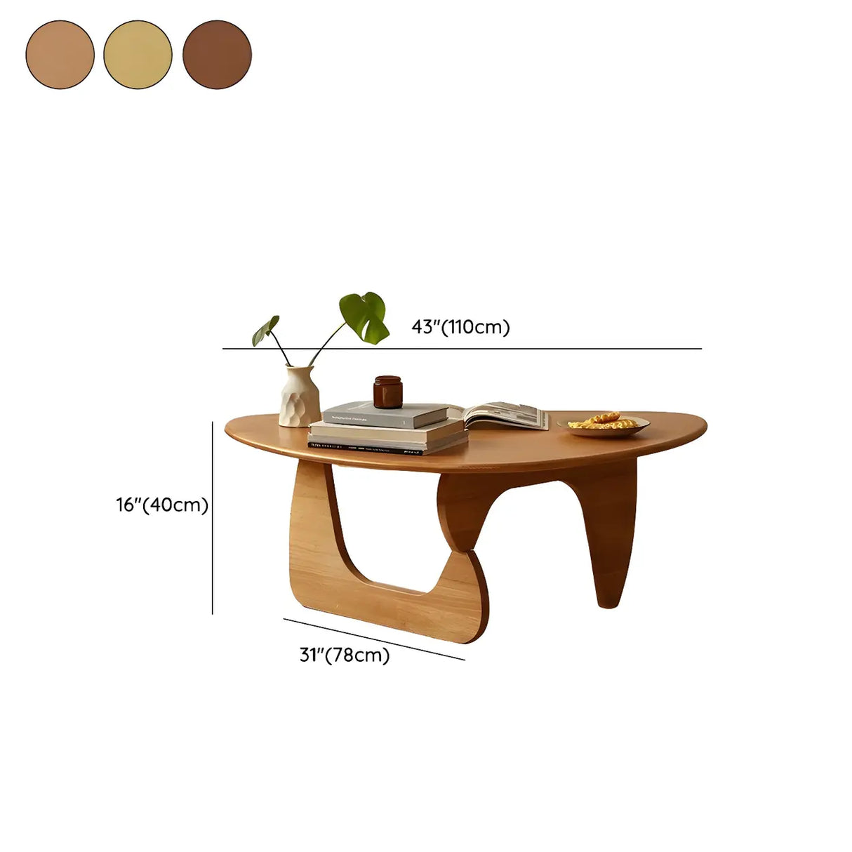 Cherry Wood Triangle Coffee Table with Abstract Base Image - 19