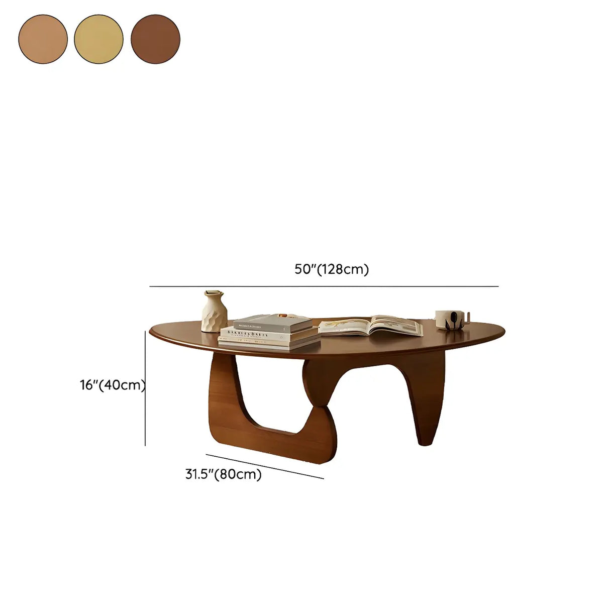 Cherry Wood Triangle Coffee Table with Abstract Base Image - 20