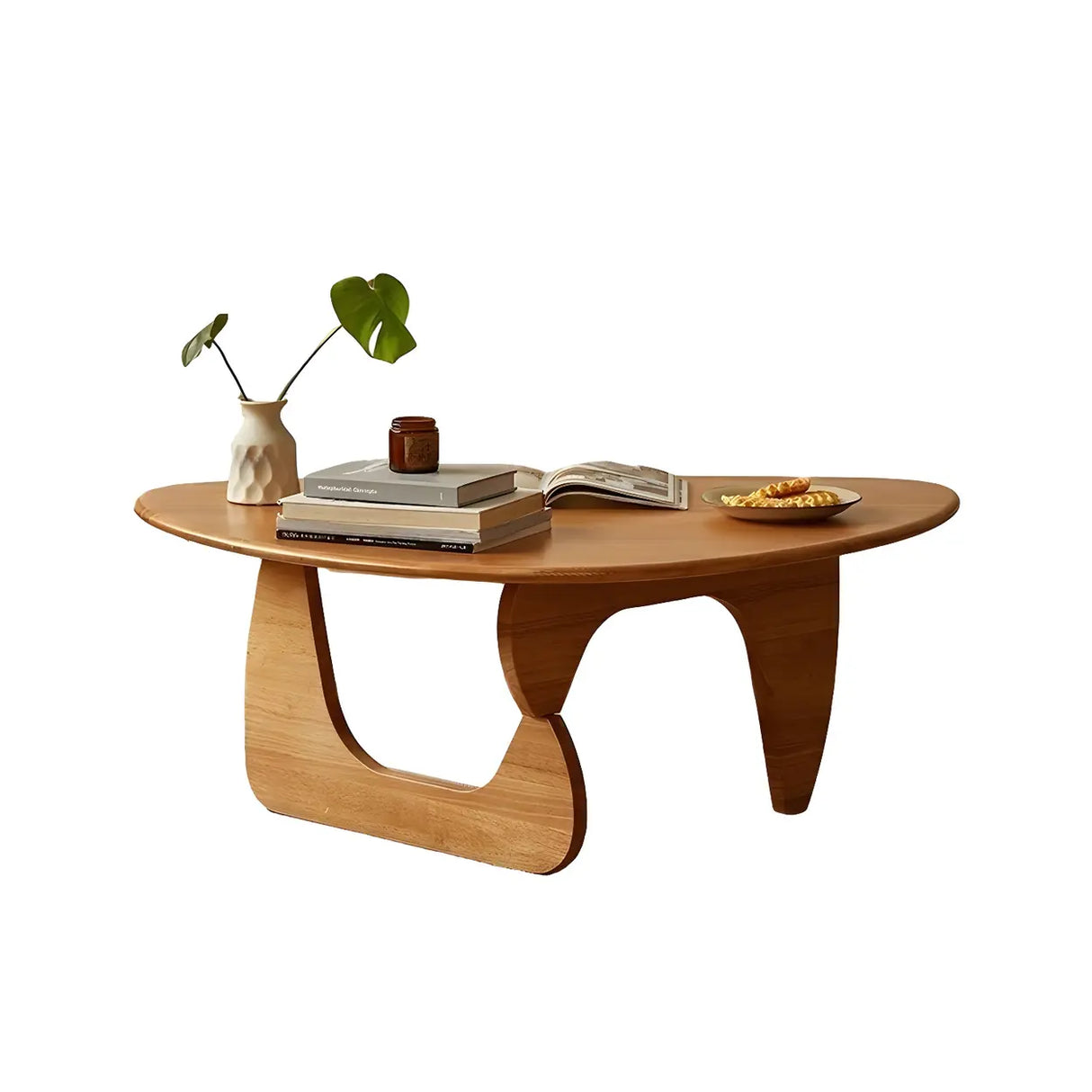 Cherry Wood Triangle Coffee Table with Abstract Base Image - 9