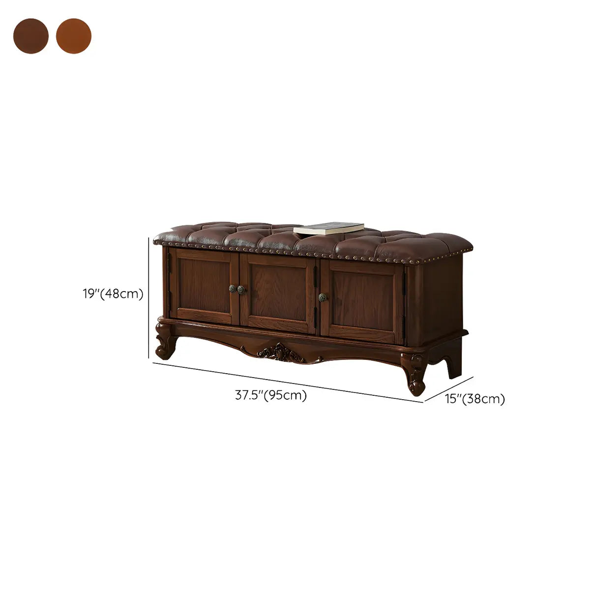 Cherry Wood Tufted Entryway Bench with Cabinets Image - 19