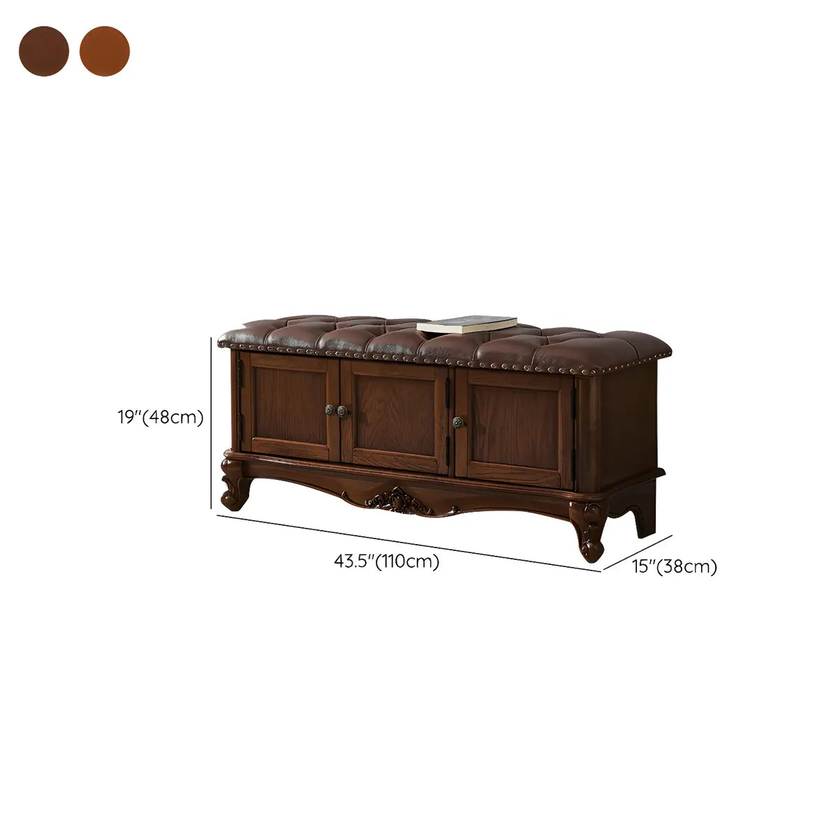 Cherry Wood Tufted Entryway Bench with Cabinets Image - 20