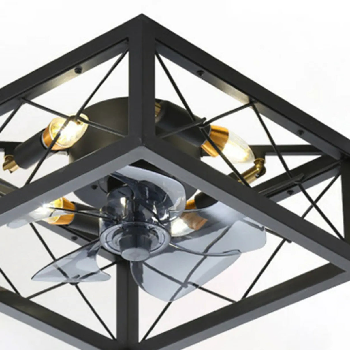 Chic Black Caged Multi-Light Ceiling Fan with Lights Image - 12