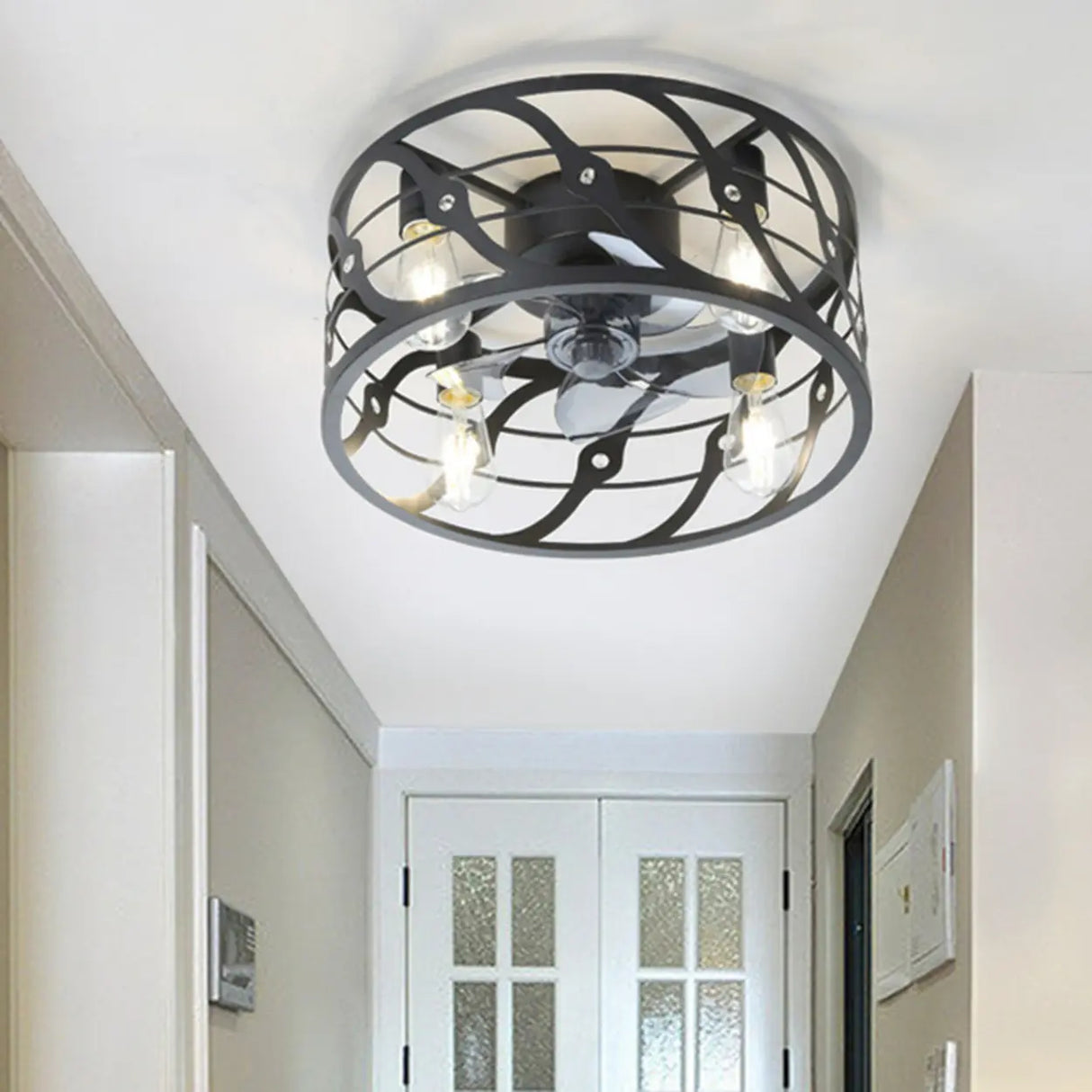 Chic Black Caged Multi-Light Ceiling Fan with Lights Image - 16