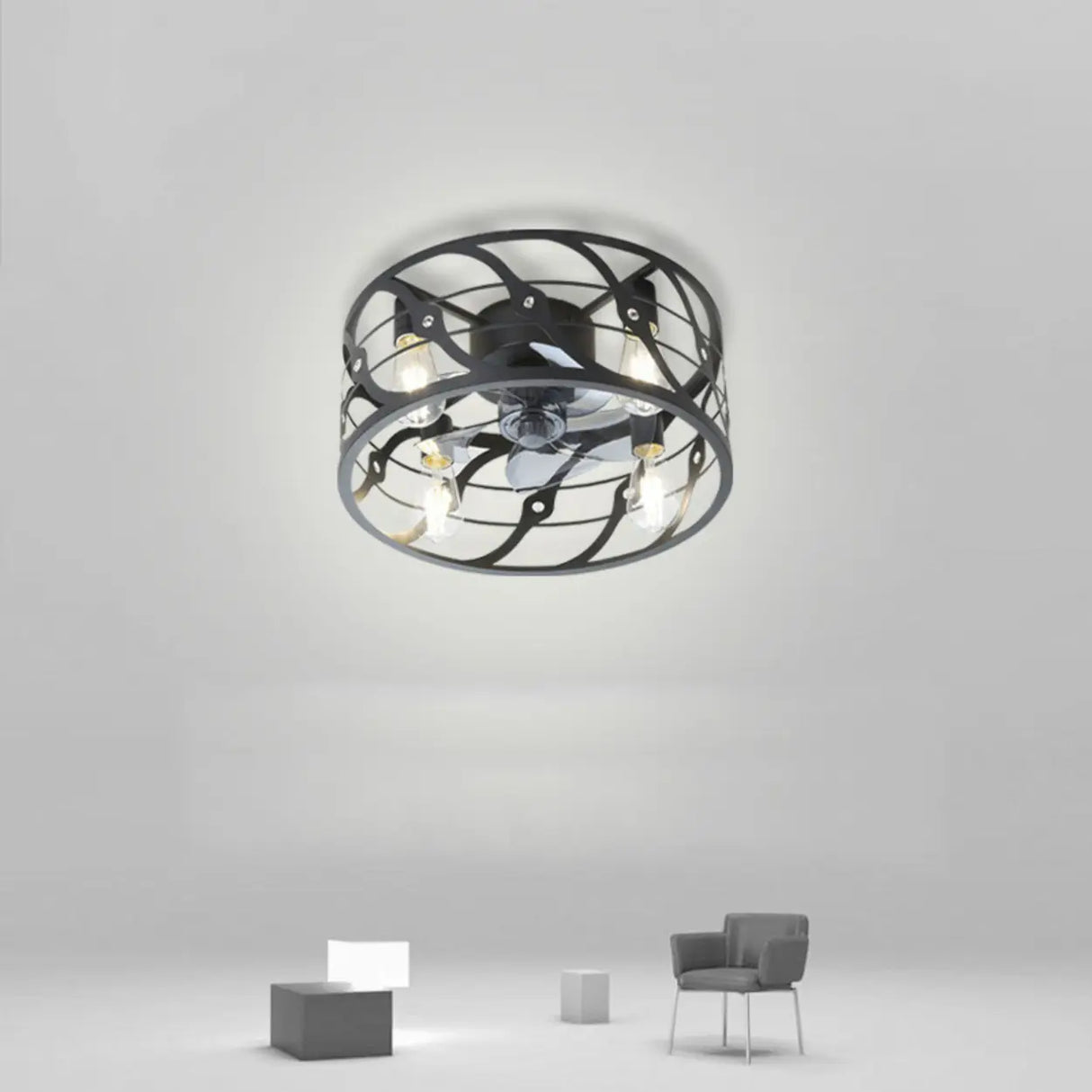 Chic Black Caged Multi-Light Ceiling Fan with Lights Image - 17