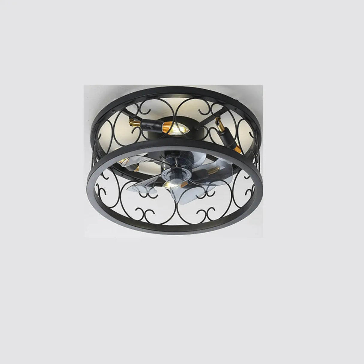 Chic Black Caged Multi-Light Ceiling Fan with Lights Image - 5