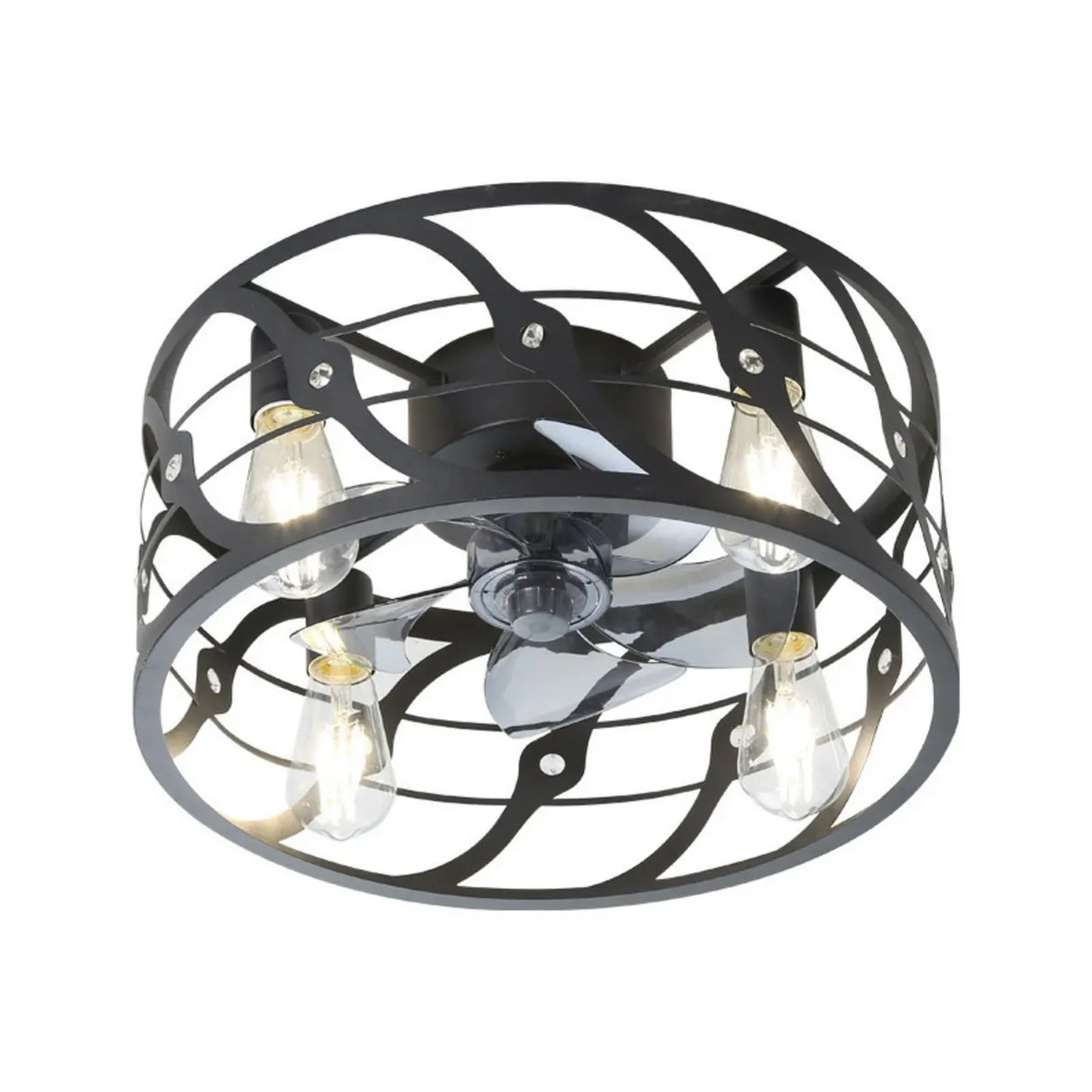 Chic Black Caged Multi-Light Ceiling Fan with Lights Image - 7
