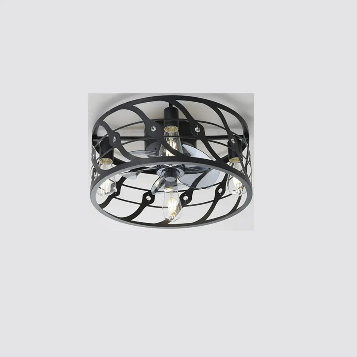 Chic Black Caged Multi-Light Ceiling Fan with Lights Image - 8