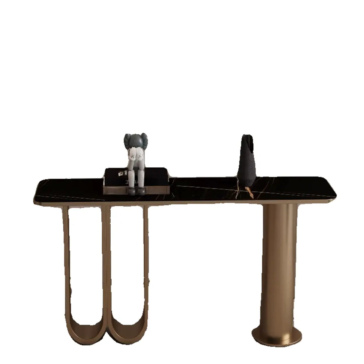 Chic Black Marble Gold Abstract Base Console Table Image - 6