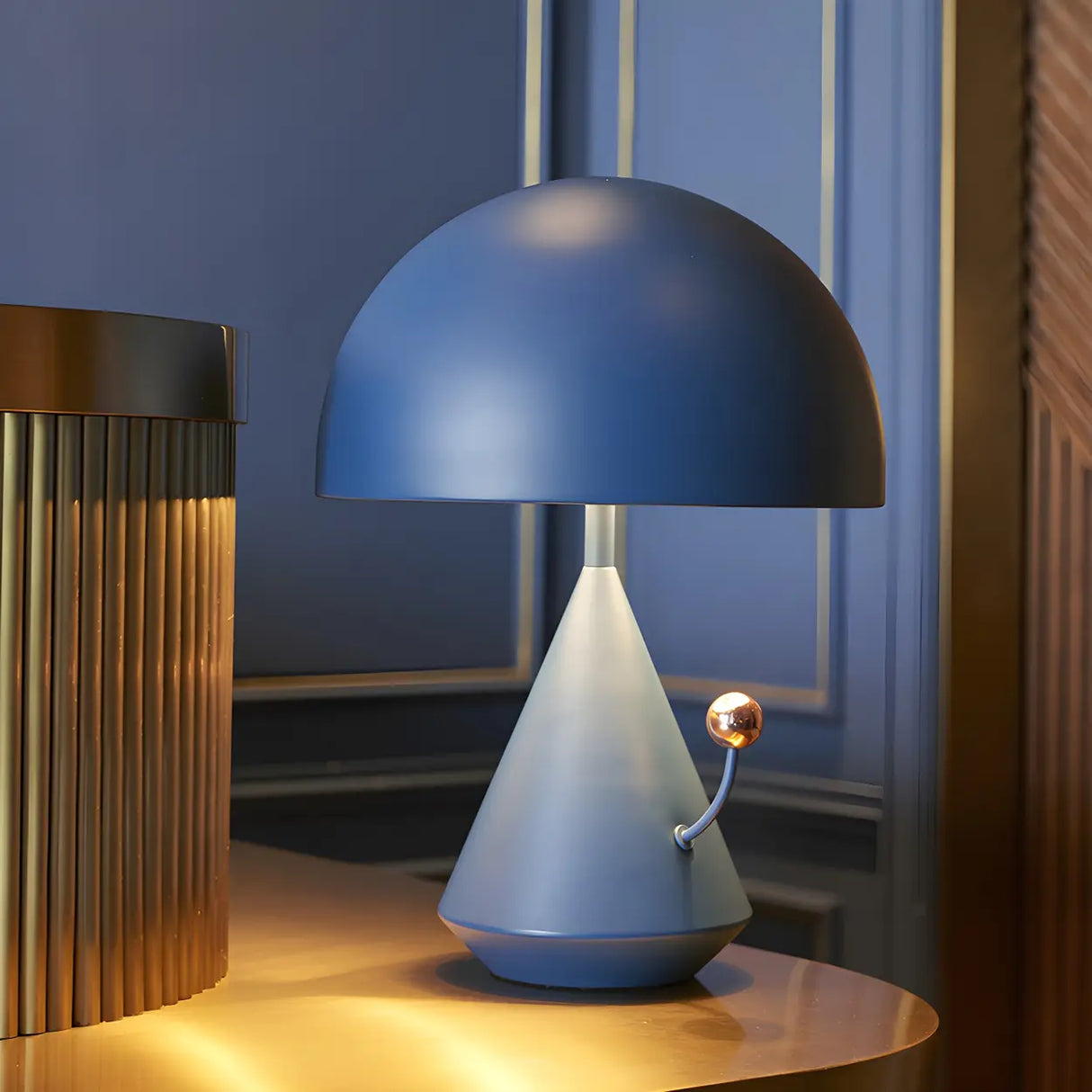 Chic Blue Geometric Mushroom Dome Tapered Desk Lamp Image - 1