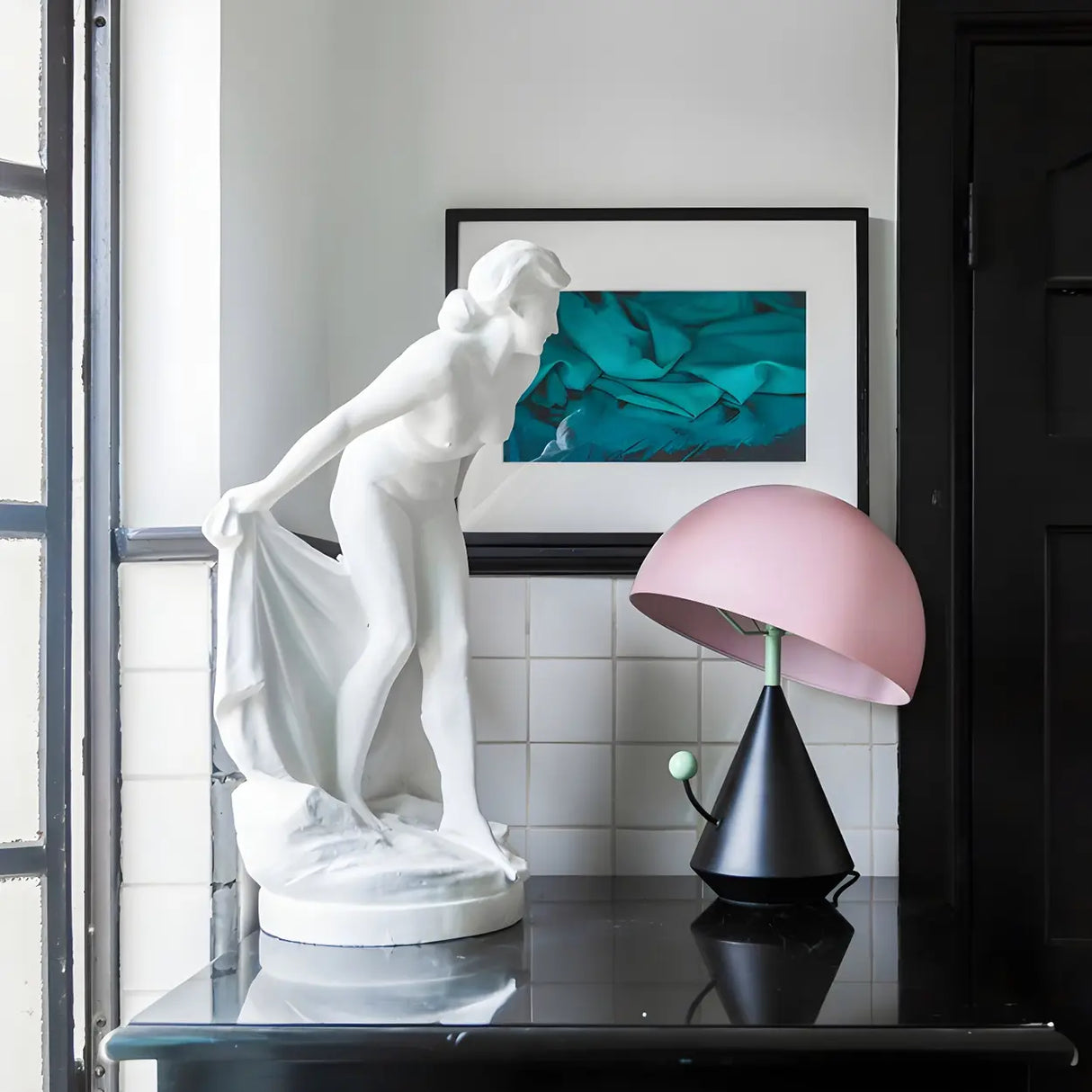 Chic Blue Geometric Mushroom Dome Tapered Desk Lamp Image - 5