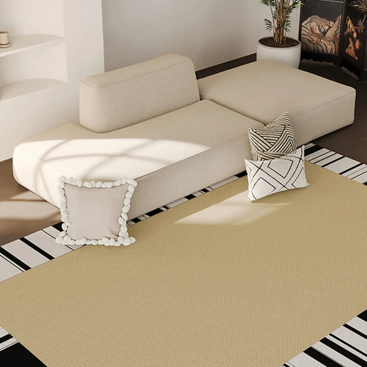 Chic Minimalist Anti-slip Rectangle Striped Area Rug Image - 1