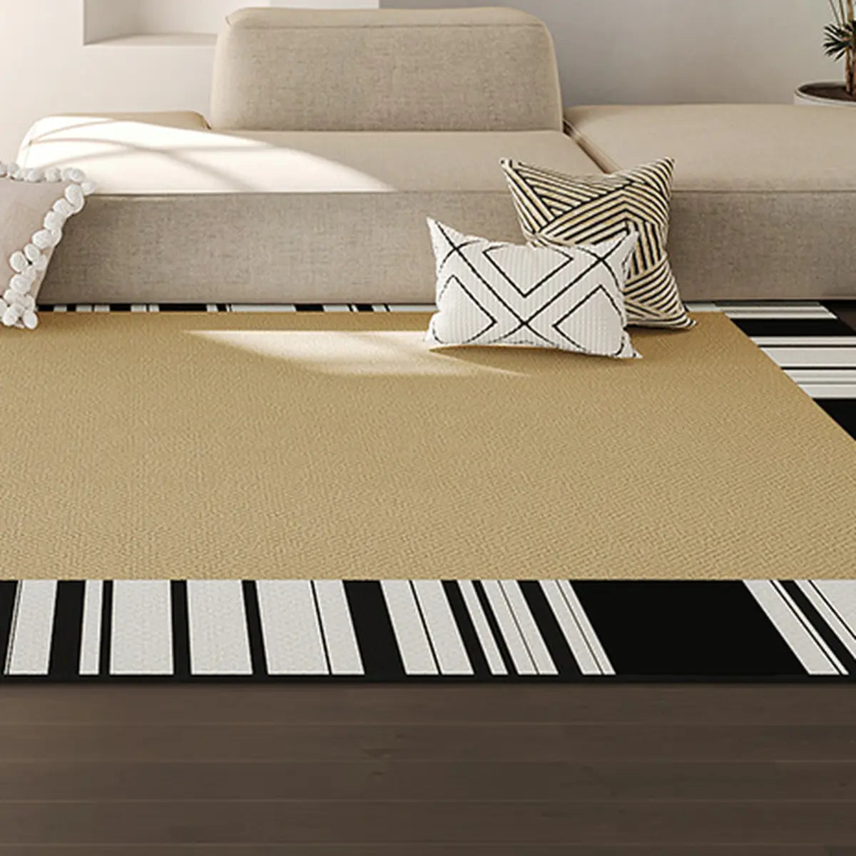 Chic Minimalist Anti-slip Rectangle Striped Area Rug Image - 10