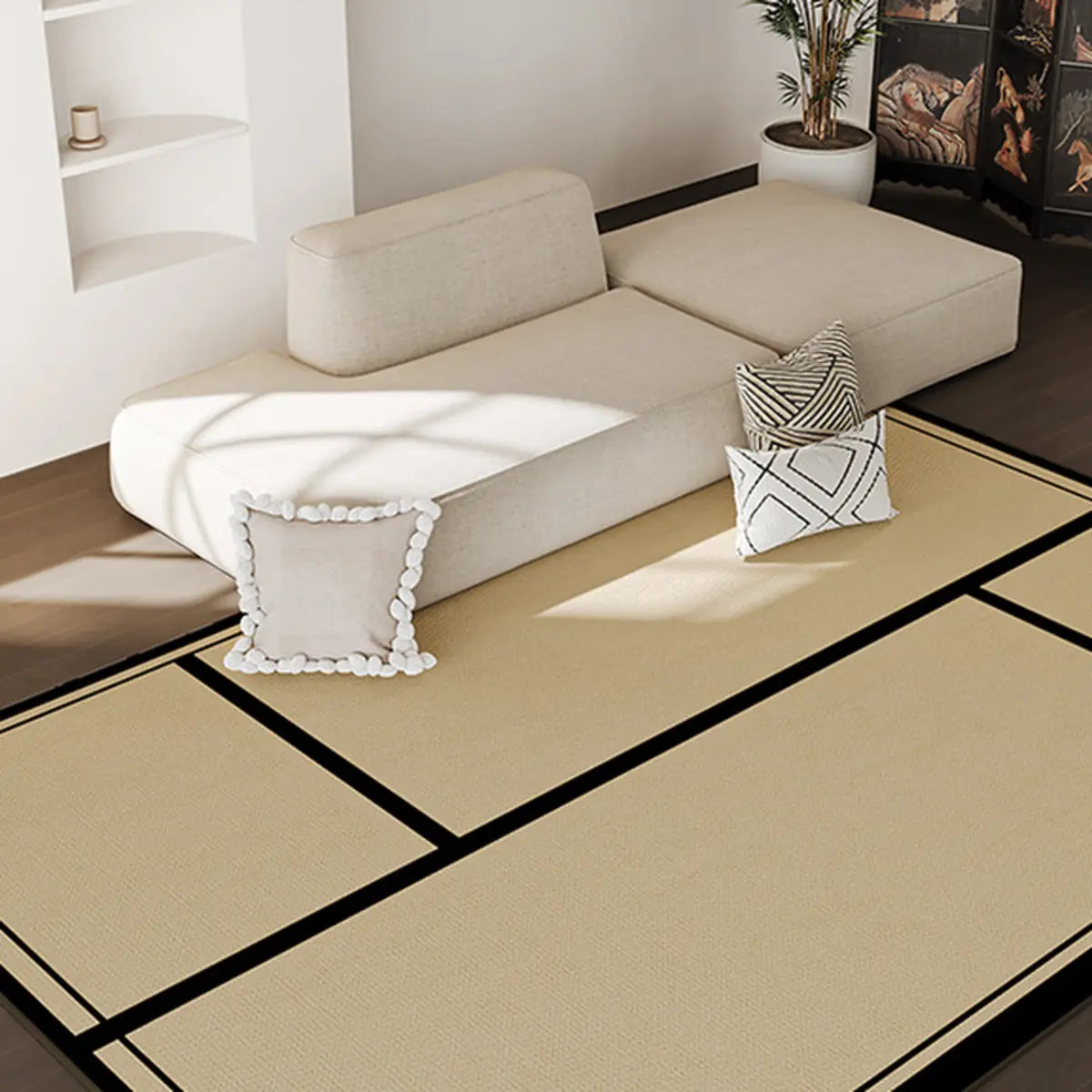 Chic Minimalist Anti-slip Rectangle Striped Area Rug Image - 16