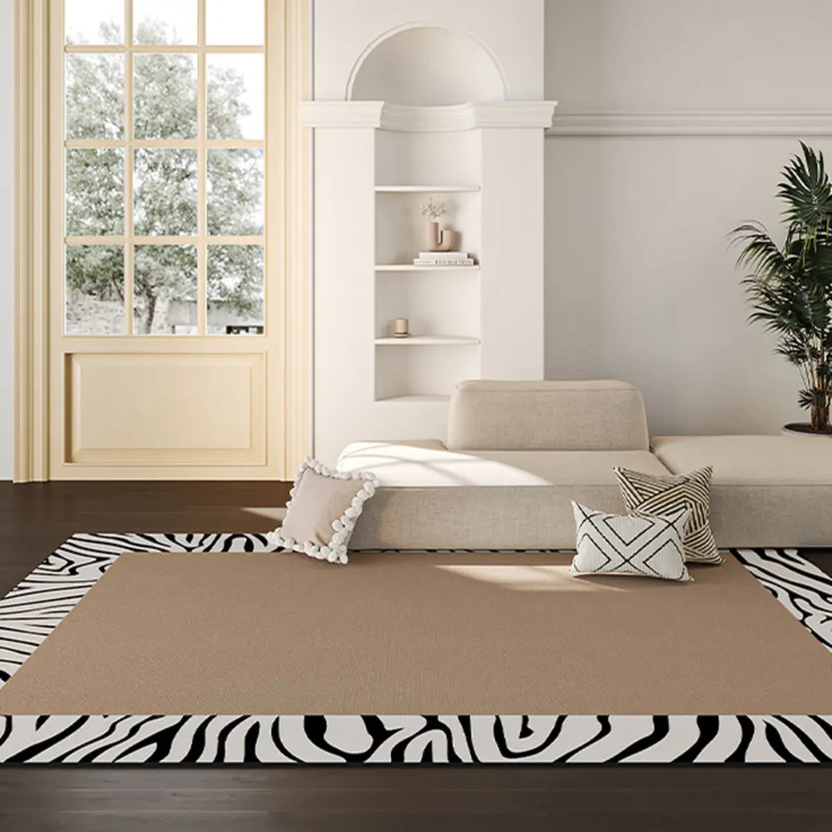 Chic Minimalist Anti-slip Rectangle Striped Area Rug Image - 6