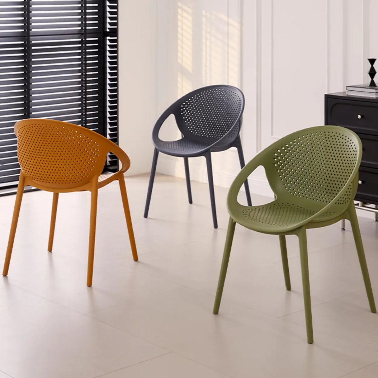 Chic Round Mesh Polymer Arm Dining Chair Multicolor Image - 1