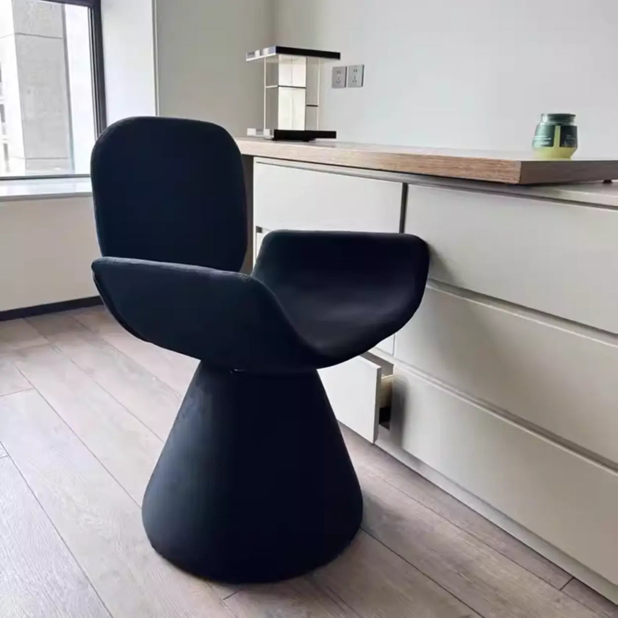 Chic Sculptural Arm Chair Cone Base Dining Chair Black Image - 2