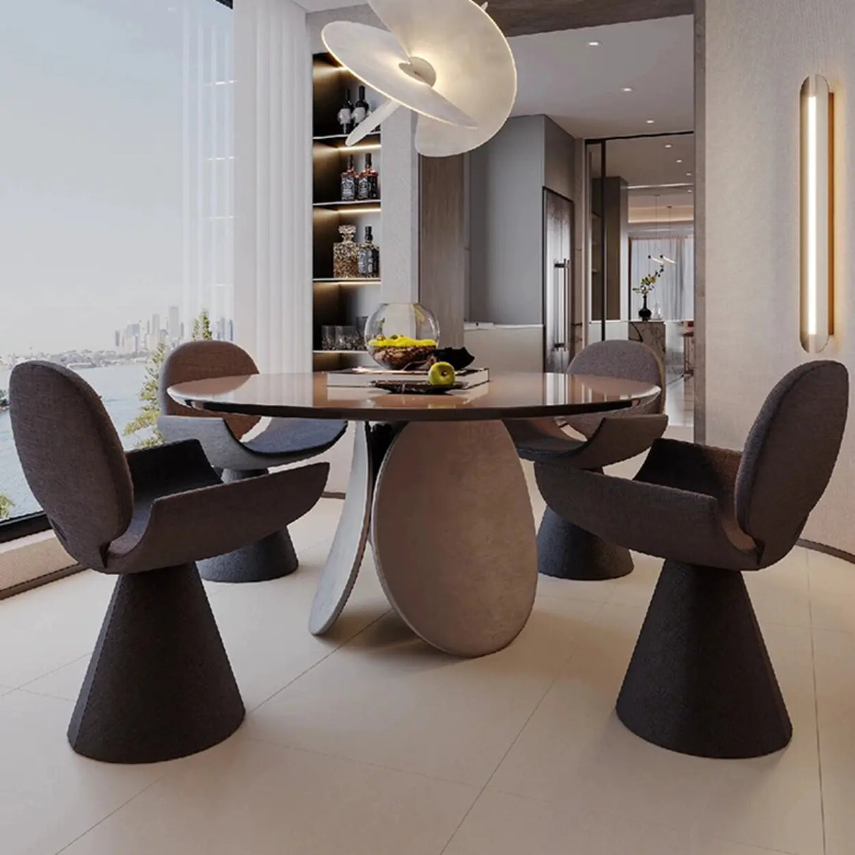 Chic Sculptural Arm Chair Cone Base Dining Chair Black Image - 4