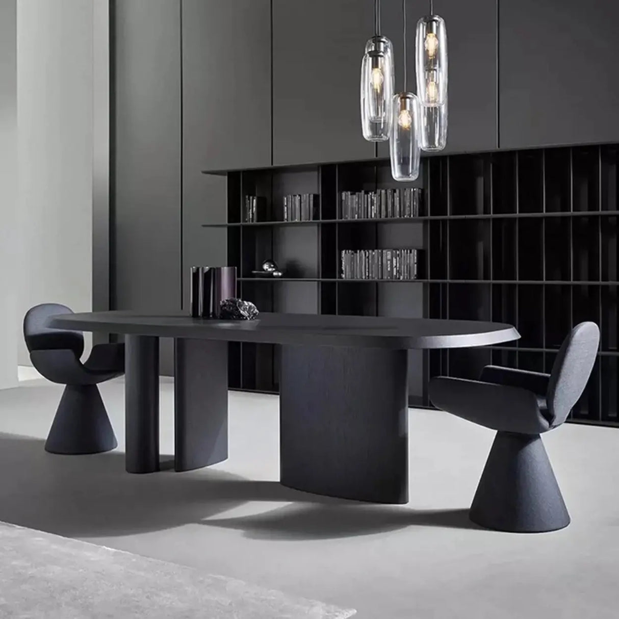 Chic Sculptural Arm Chair Cone Base Dining Chair Black Image - 6