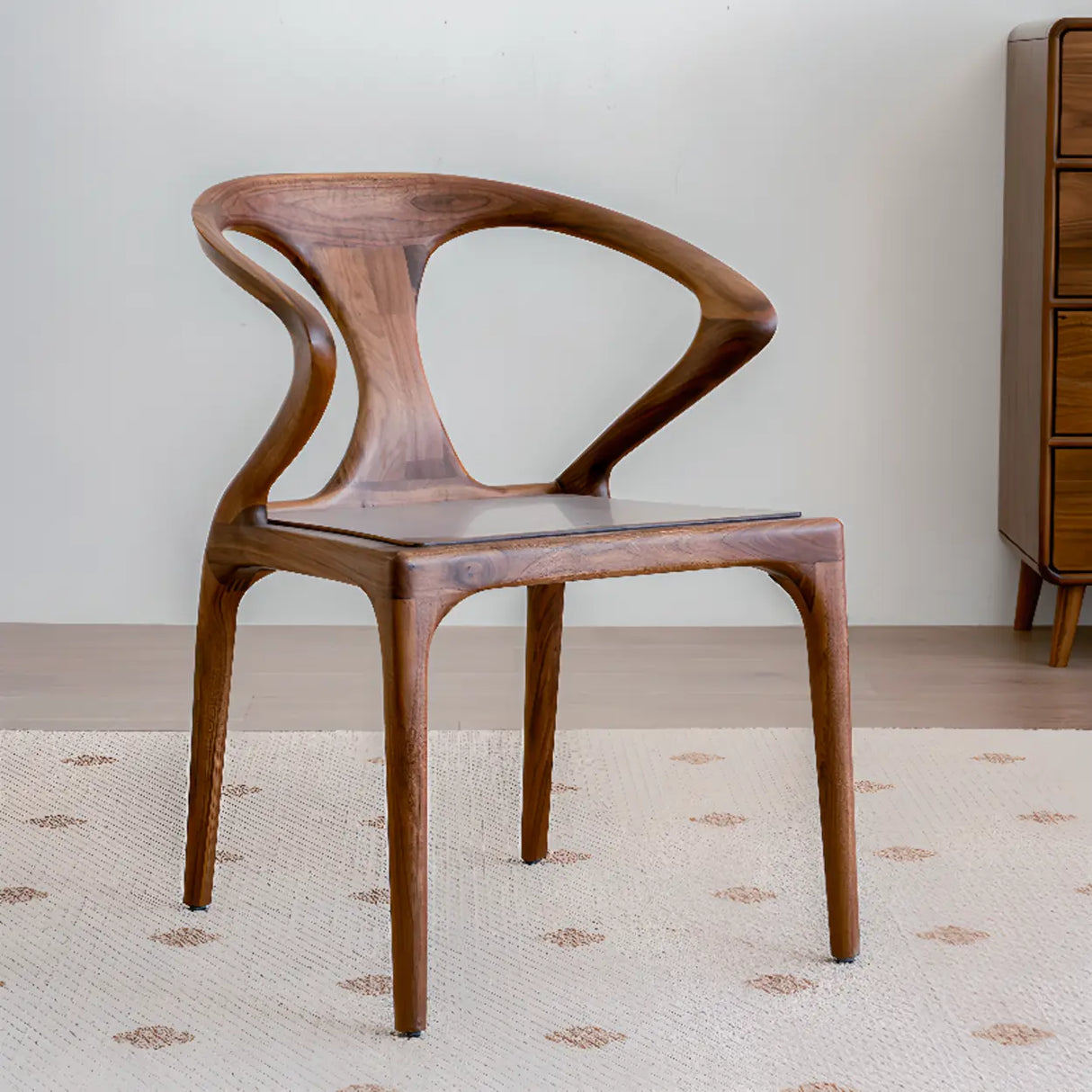 Chic Sculptural Open Low Back Wood Dining Chair Walnut Image - 1