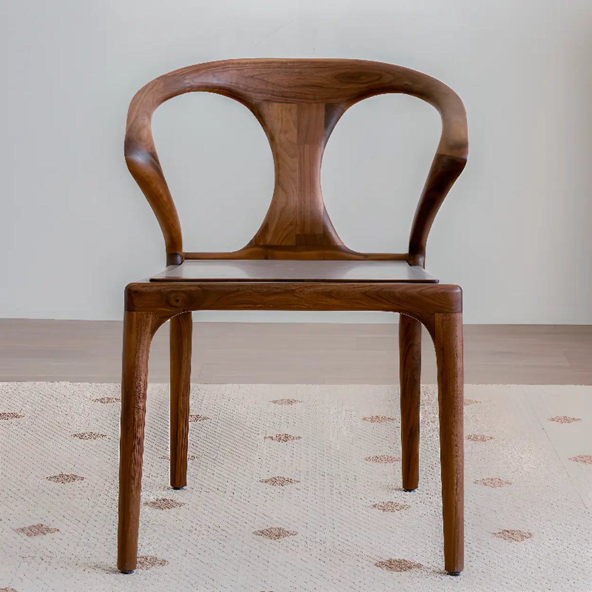 Chic Sculptural Open Low Back Wood Dining Chair Walnut Image - 2