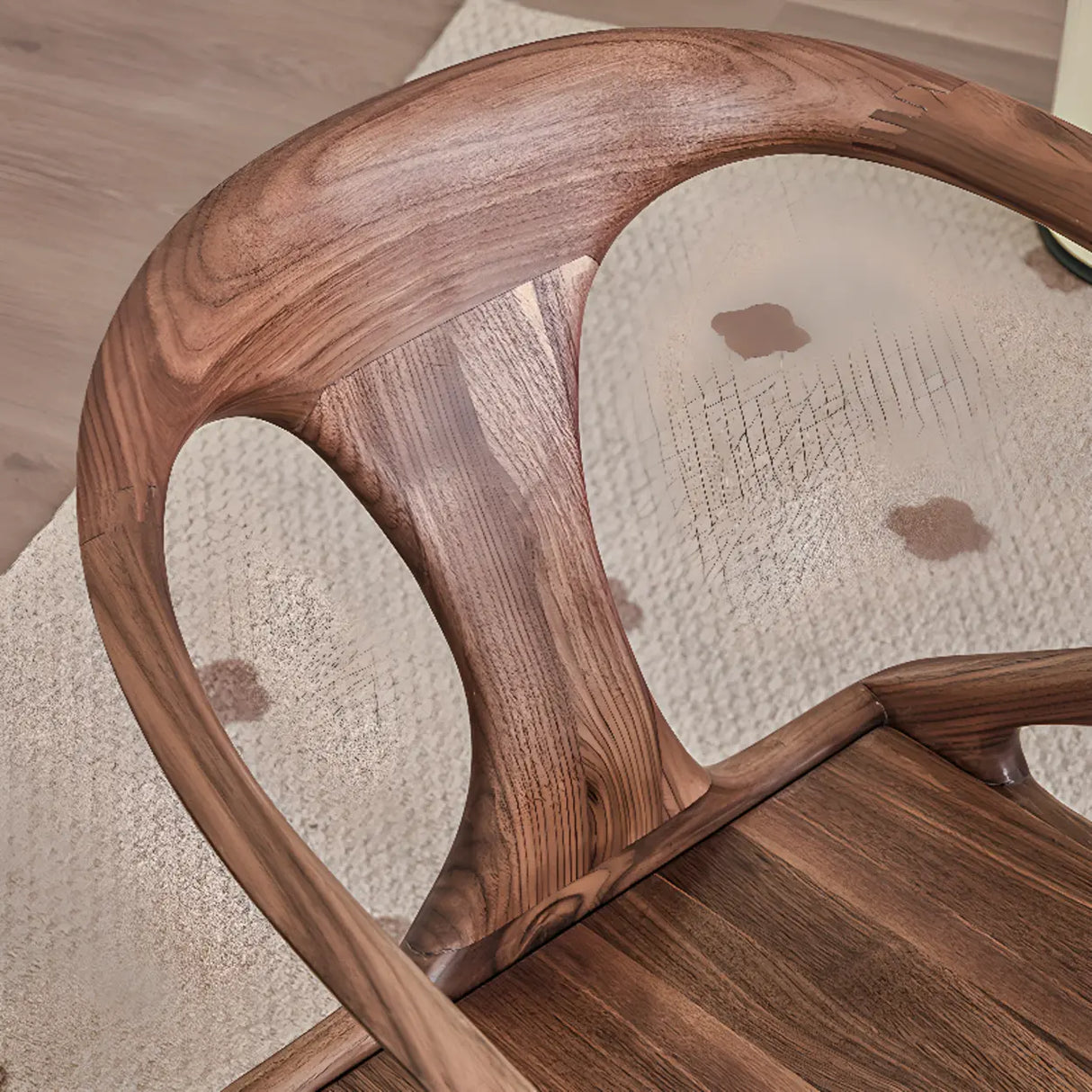 Chic Sculptural Open Low Back Wood Dining Chair Walnut Image - 5