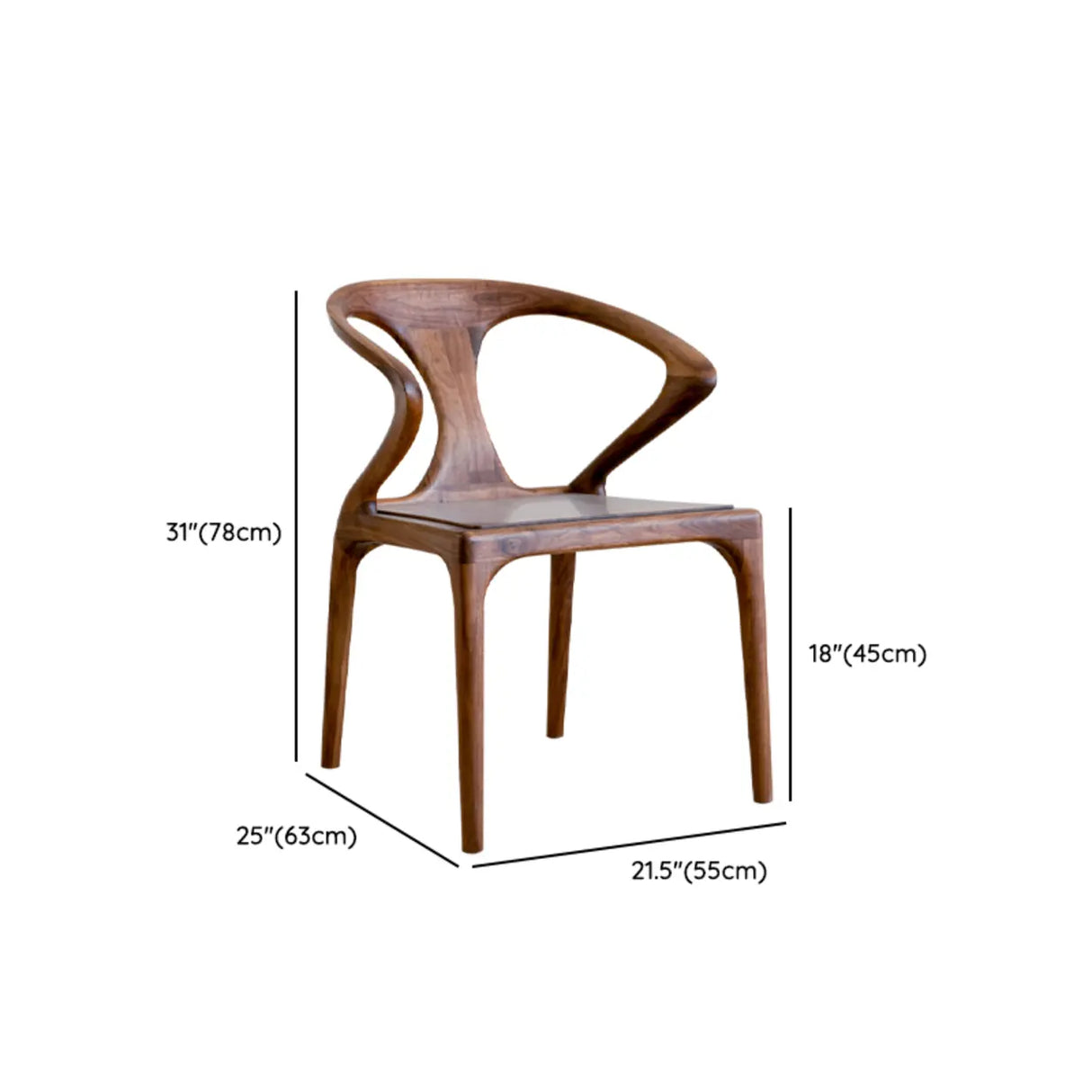 Chic Sculptural Open Low Back Wood Dining Chair Walnut
